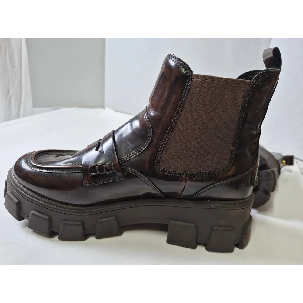 Circus Sam Edelman Darielle Brown Glazed Penny Loafer Lug Sole Chelsea Boot 10